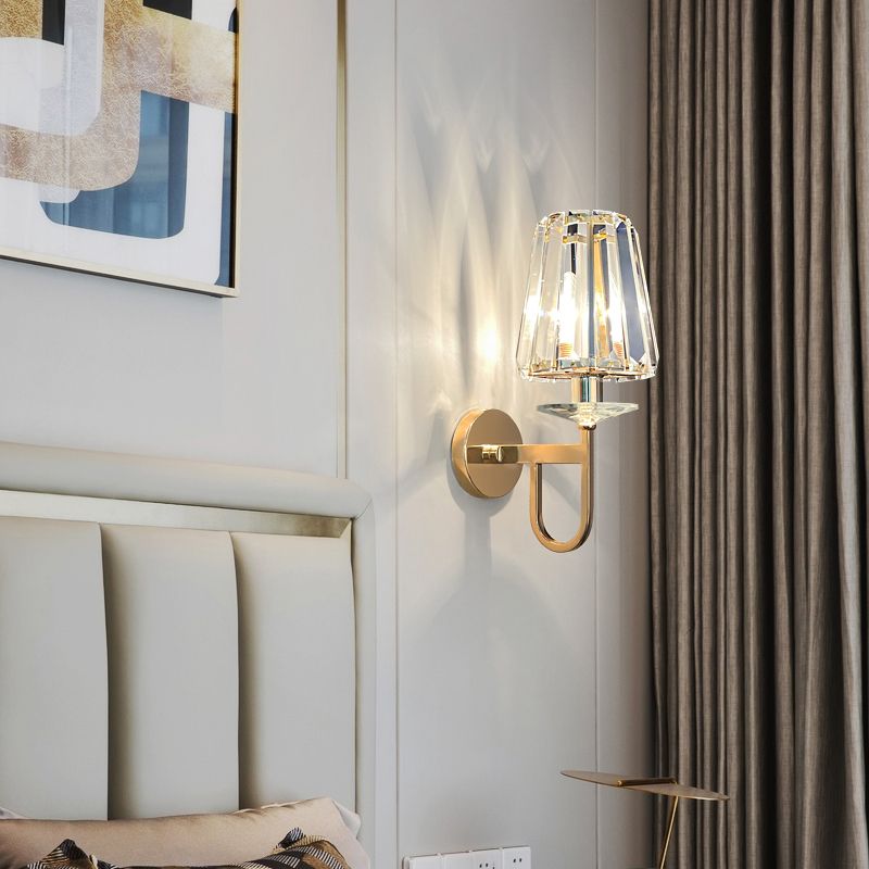 Modern Style Crystal Wall Light Geometric Wall Sconce in Gold for Living Room
