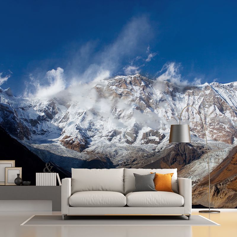 Non-Woven Stain Resistant Mural Modern Winter Rock Mountain Wall Art in Blue-White-Brown