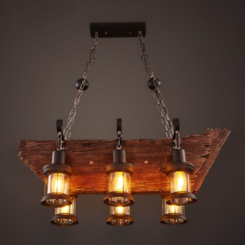 Ceiling Hanging Light Fixture Vintage Shaded Wood Ceiling Pendant Chandelier in Black