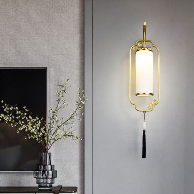 Contemporary Cylinder Wall Mounted Light Glass 1-Light Wall Lamps for Living Room