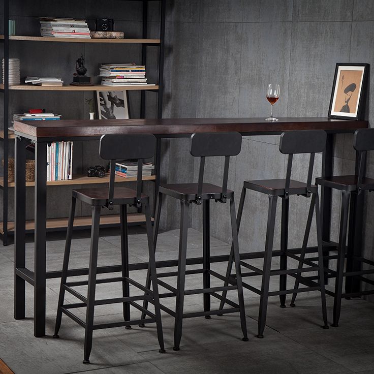 Contemporary Rectangle Bar Dining Table Wood Bar Height Table with Iron Base in Black