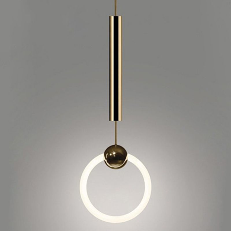 Gold Round Shape Pendant Lamp Modern Minimalist LED Hanging Lamp for Dining Table
