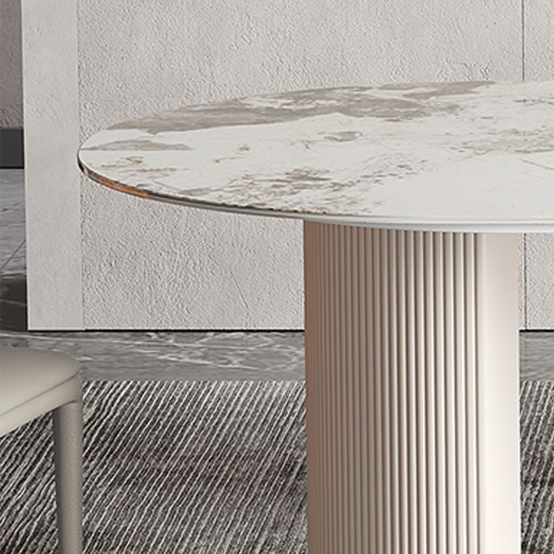 Modern Double Pedestal Table Oval Dining Table with Steel Base