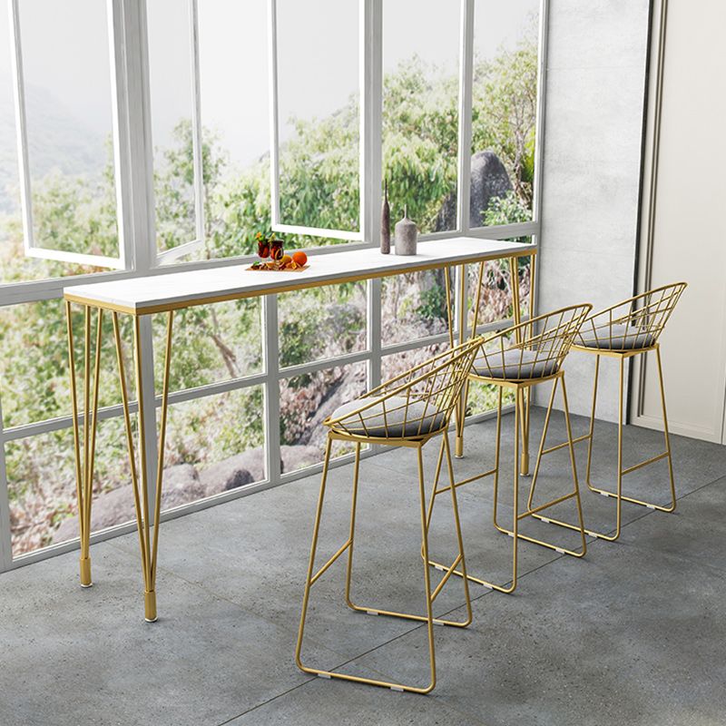 Stone Bar Dining Table Modern Rectangle Bar Table with 4 Legs Pedestal for Kitchen