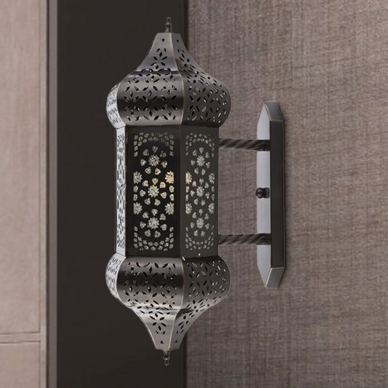 Arabische lantaarn Wand SCONCE VERLICHTING 1 licht metallic wandmontage Lamp in het zwart voor buiten