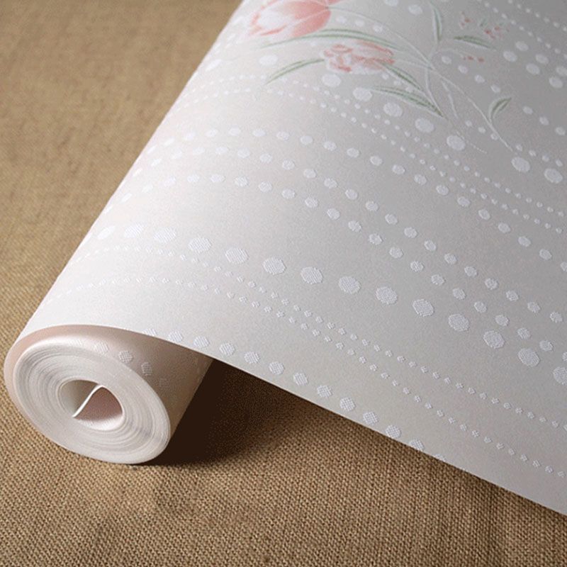 Neutral Color Countryside Wallpaper Roll with Rudder and Floral Design, Non-Pasted
