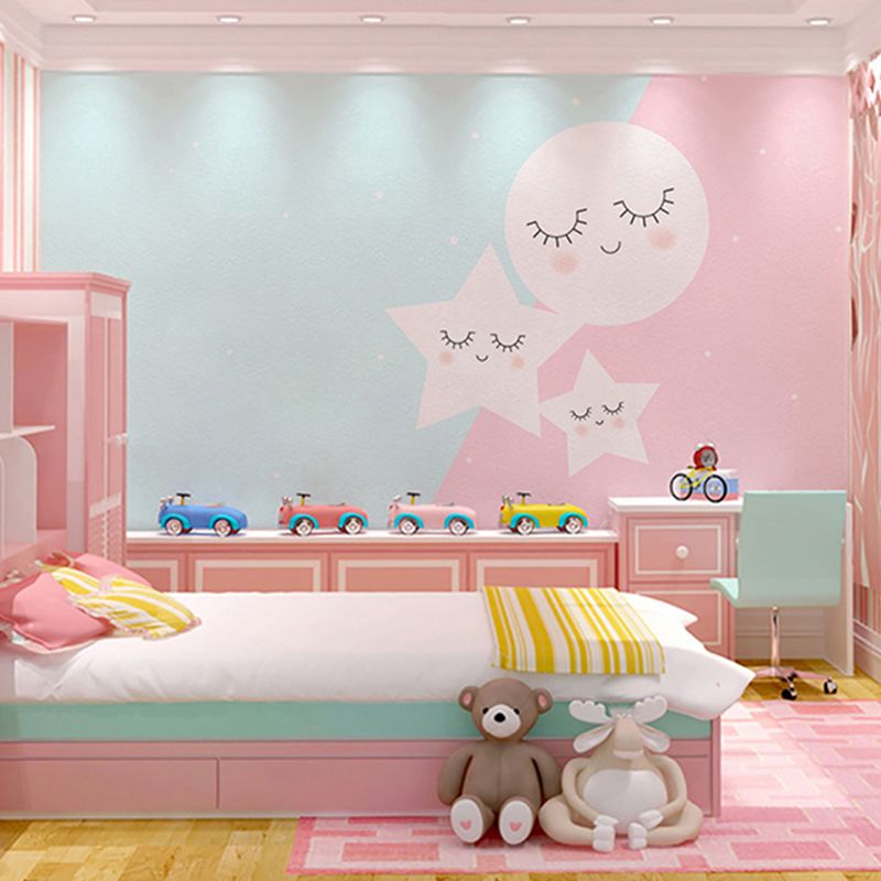Cartoon Star and Moon Mural for Kids, Pink and Blue, Personalized Size Available