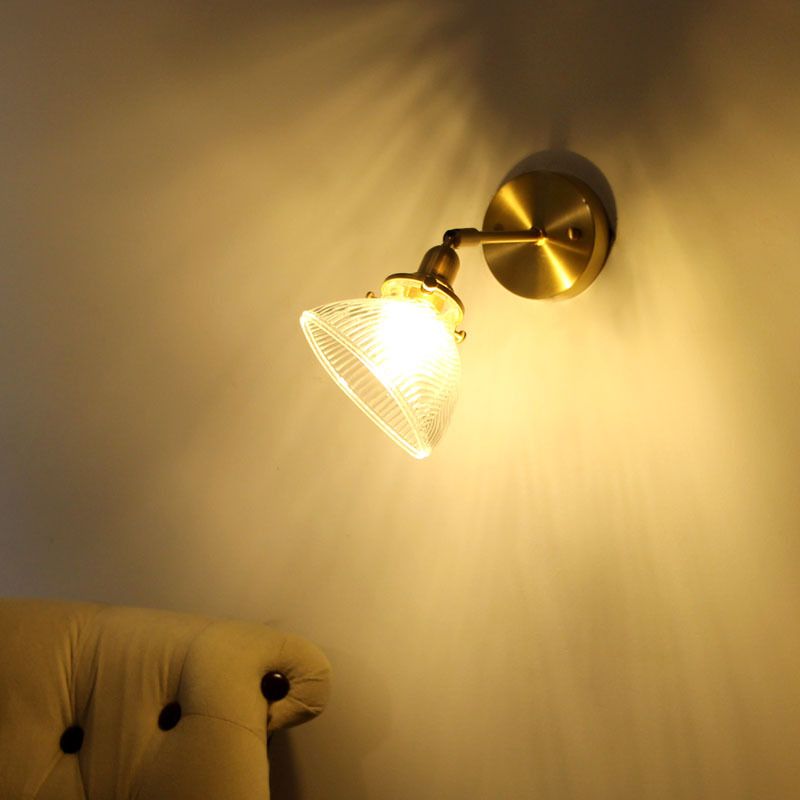 1-Light Cone Shade Industrial Style Glass Wall Lighting Fixtures in Brass