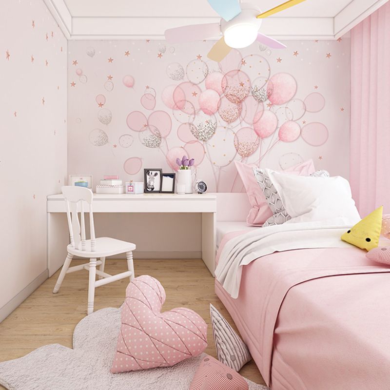 Pink Simple Mural Wallpaper Full Size Cartoon Balloon Wall Art for Girl's Bedroom