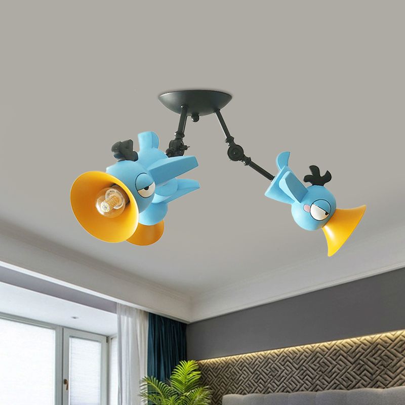 Cartoon Bird Figura Posting Iluminación Metal contemporánea 3 Pink/azul/azul/amarillo Luz de techo colgante para niños Rala