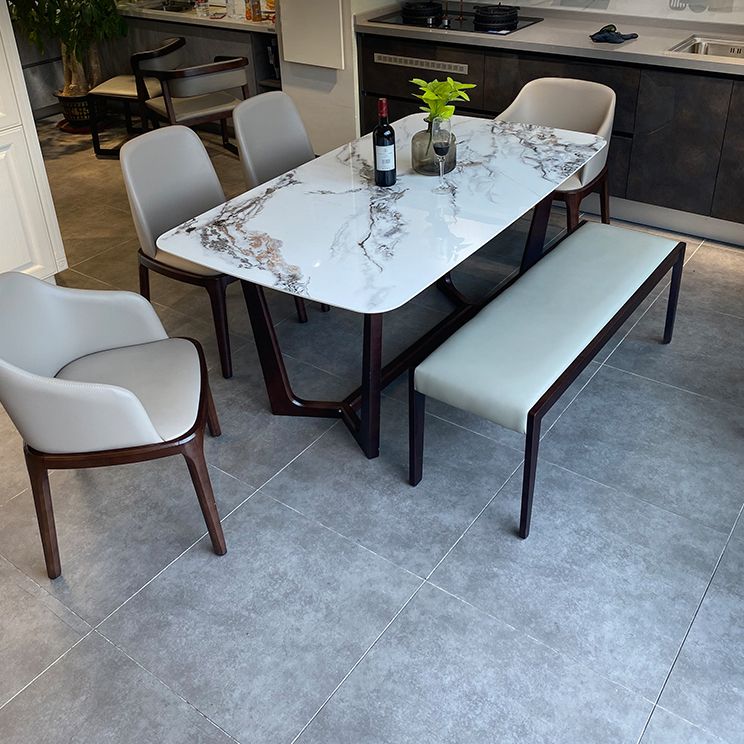 Mesa de comedor estándar rectangular de piedra sinterizada blanca industrial para cocina