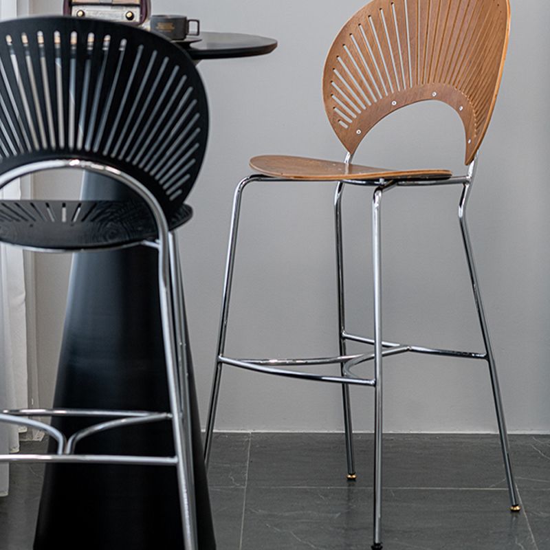 Contemporary 45" Height Wooden Backrest Counter High Stool with Metal Base
