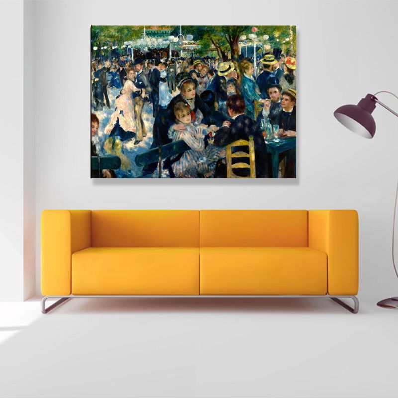 Blue Dancing Party Art Print Textured Vintage Living Room Canvas, Multiple Sizes Available