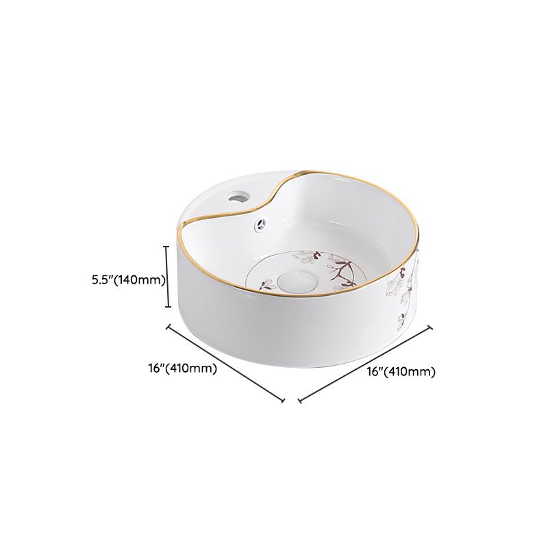Traditional Vessel Sink Round Porcelain with Faucet Vessel Bathroom Sink