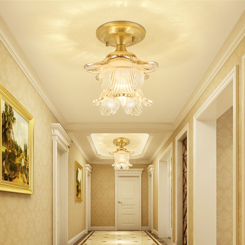 Klassische blühende Halbblüten 1-Bulb Clear Rippas Decken Deckenmontage in Gold