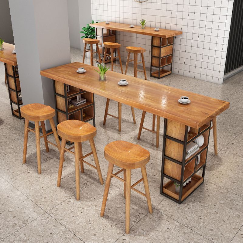 Contemporary Rectangle Bar Table Set 1/2/4/7 Pcs Solid Wood Bar Table and Bar Stools