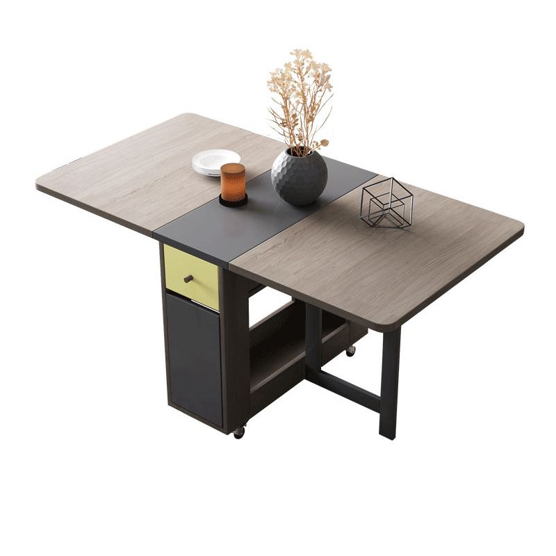 Mid-Century Brown Dining Table Rectangle Wooden Drop Leaf Dining Table for Home