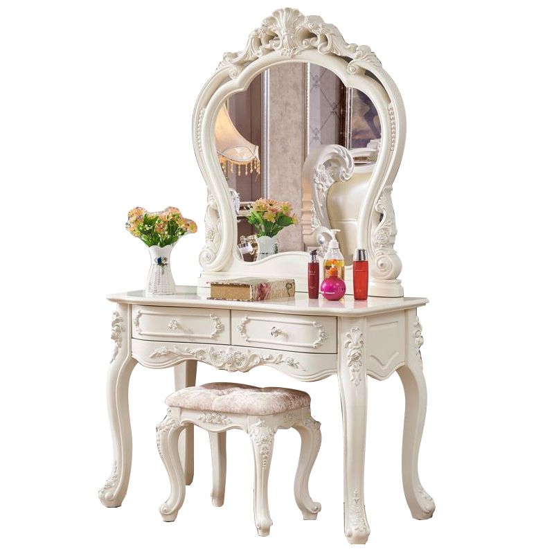 Victorian Storage Makeup Vanity Desk Bedroom Dressing Table Set in White
