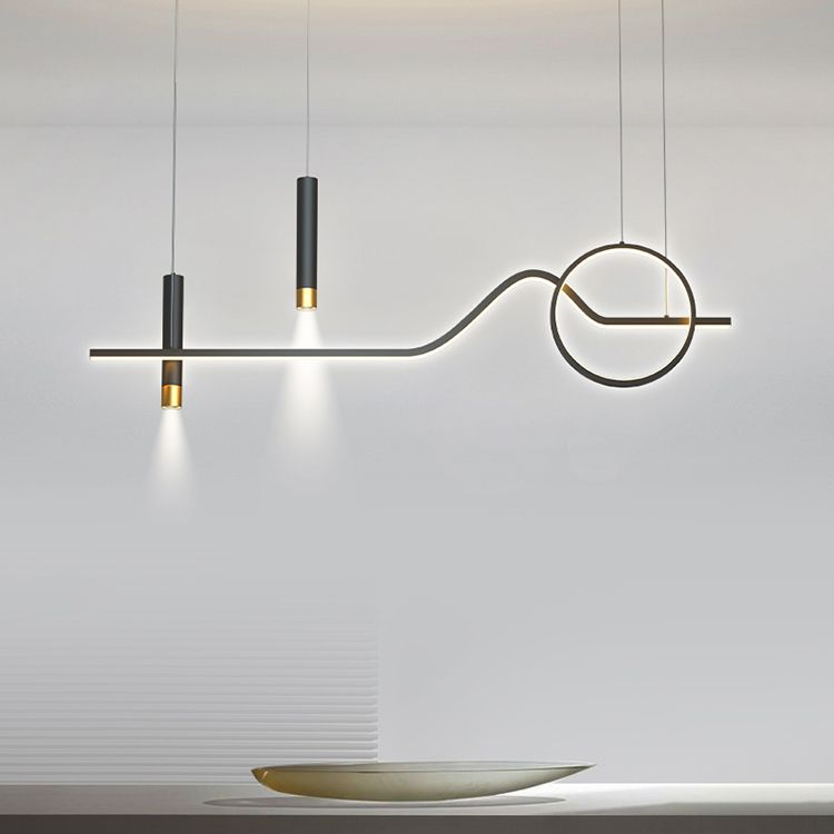 Modern Minimalist Style Linear Chandelier Lighting Fixtures Metal Island Ceiling Light