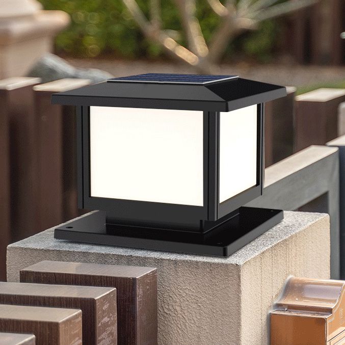 Simple LED Pillar Light Geometric Solar Lighting Fixture for Backyard