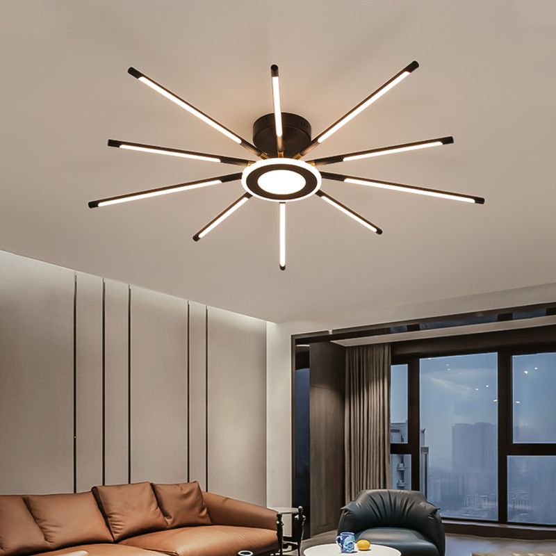 Modern Creative LED Semi Flush Mount Acrylic Linear Ceiling Light in Black and Gold