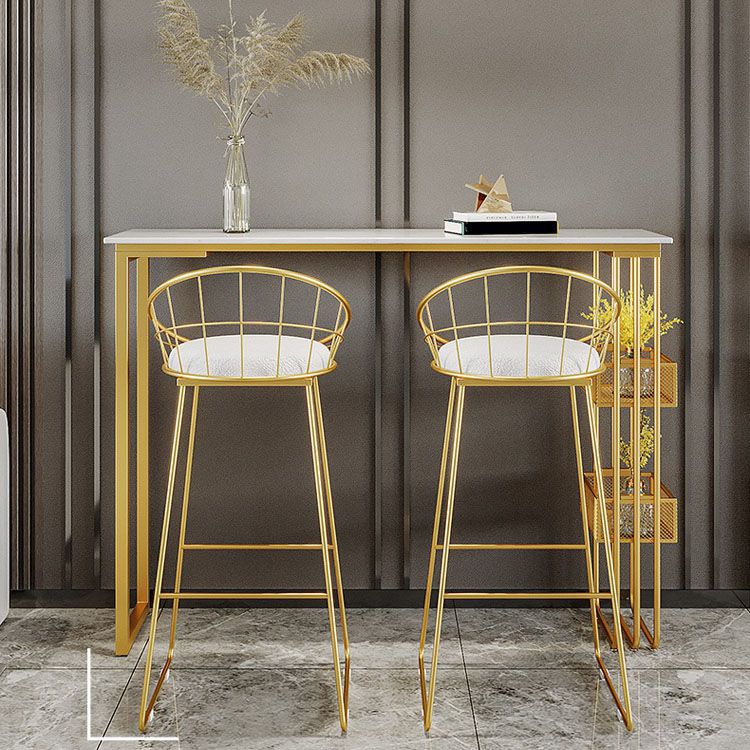 Glam Style 1/3 Pieces Bar Table Set Rectangle Stone Counter Table with Stools for Cafe