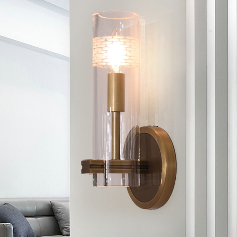 Klare Glasgoldwandlampe Leuchte zylindrisch 1/2-Bulb Colonialist Wall Montiertes Licht für Wohnzimmer