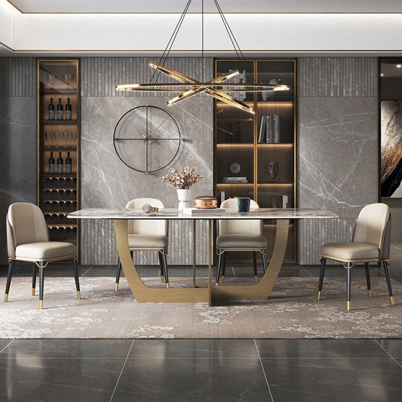 Metal Traditional Luxury Rectangle Table Sintered Stone Table for Dining Room and Kitchen