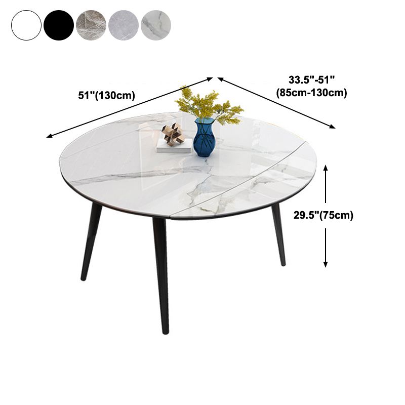 Round Stone Dining Table Modern Extendable Dining Table with 4 Legs in Matte Finish