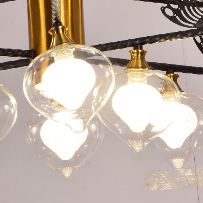 Black-Gold Peach Shaped Chandelier Postmodern 18-Bulb Clear and Frosted Glass  Pendant