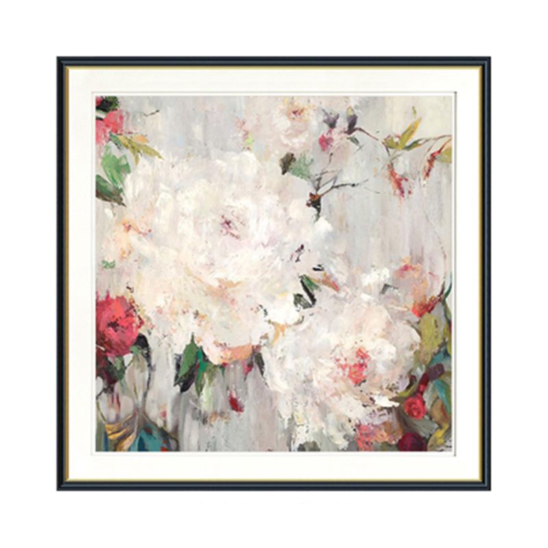 Bloom Print Wrapped Canvas Traditional Textured Painting in Light Color for Lounge