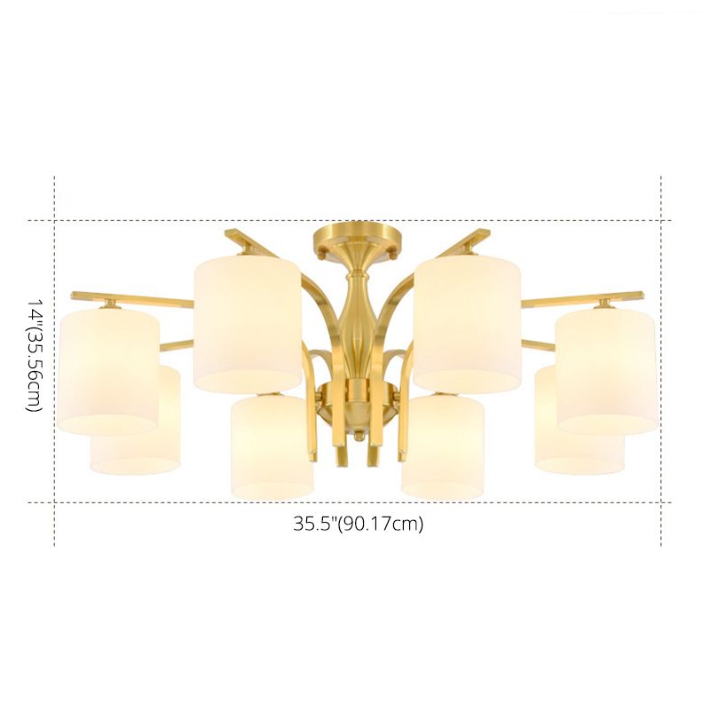 Modern Style Chandelier Light Fixture Gold Cylinder Chandelier Light Fixture with Glass Shade
