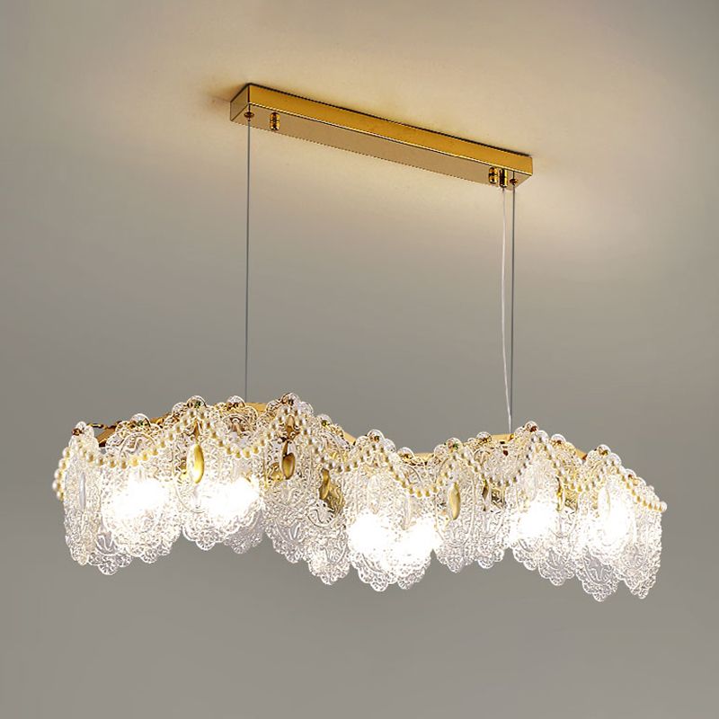 Metal Modern Pendant Light Oval Shape Island Light with Glass Shade for Living Room