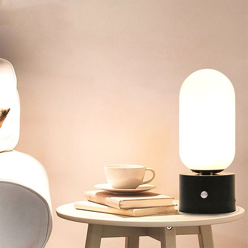 Modern Style Geometry Night Table Lamp White Glass One Light Table Light in Black