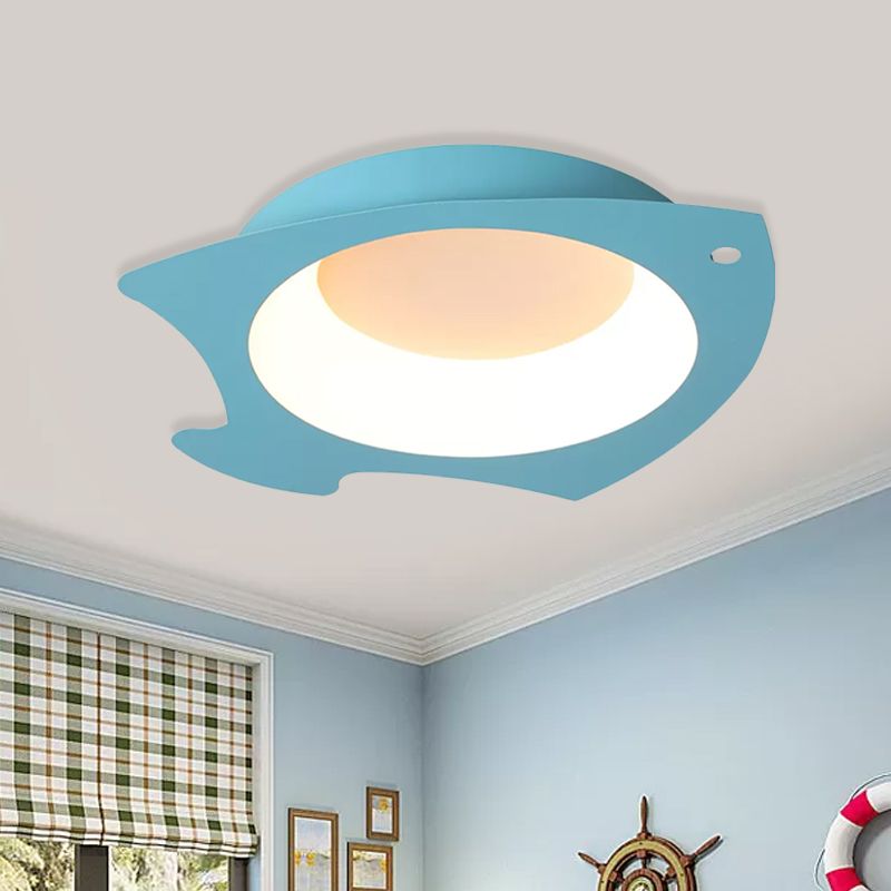 Blue Fish Flush Mount Lamp Cartoon LED Acrylic Ceiling Light Fixture in Warm/White Light for Kids Bedroom