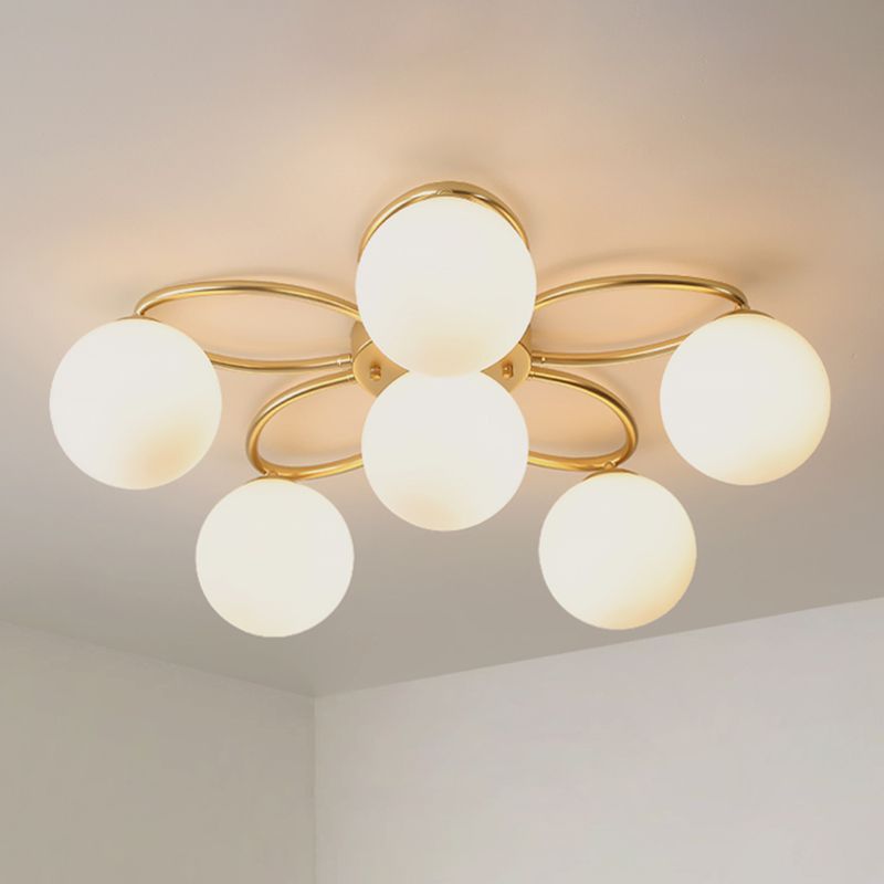 Glass Floral Semi Flush Ceiling Light Nordic Ceiling Lighting in Gold