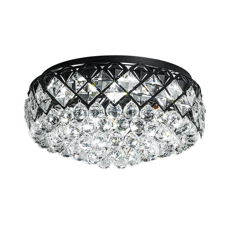 Black Drum Flush Mount Lighting Modern 7 Lights Crystal Balls Flushmount Lamp for Bedroom