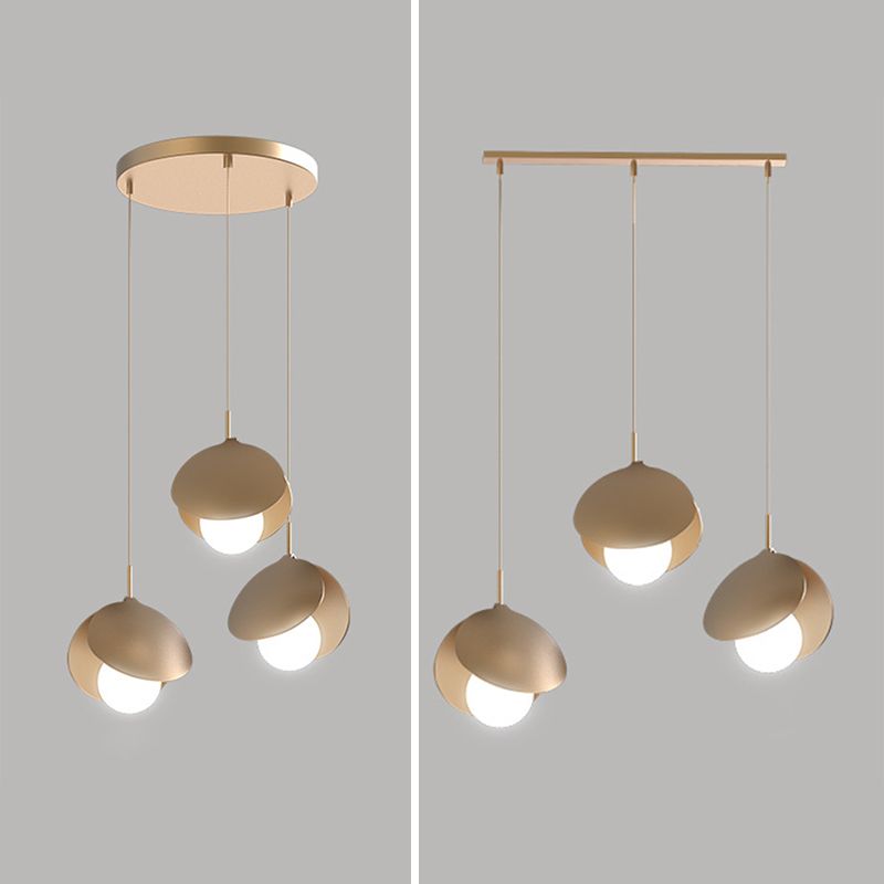 Modern 3-Light Pendant Light Fixture Gold Spherical Hanging Lamp with White Glass Shade