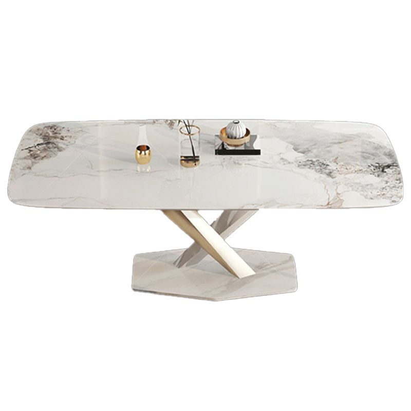 Rectangle Pedestal Table Modern Dining Table with Stainless Steel Base