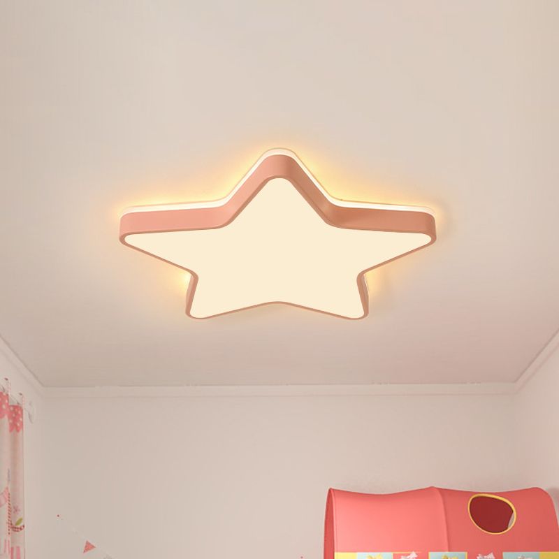 Pink/Blue/White Star Flush Light Cartoon Acrylic LED Flush Mount Ceiling Light in Warm/White Light for Childrens Bedroom