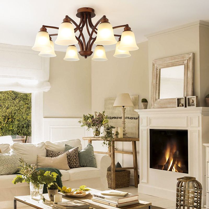 American Style Ceiling Light Bell Shape Ceiling Lamp with Glass Shade for Bedroom