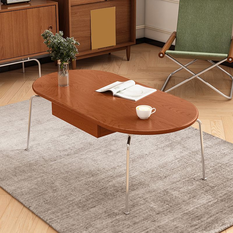 4 Legs Coffee Table Contemporary Oval Solid Wood Coffee Cocktail Table