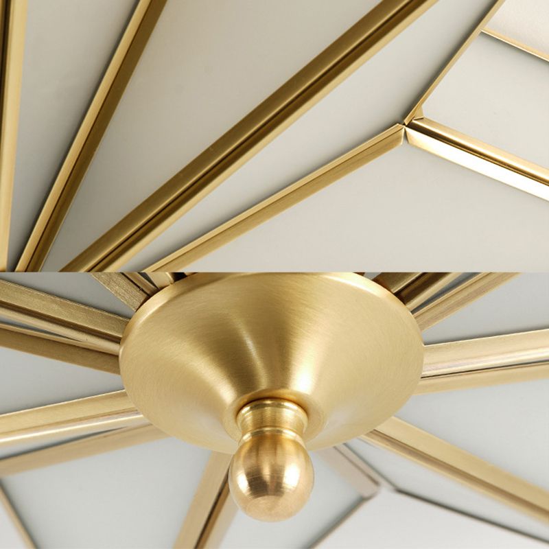 19.7 Inches Wide Octagonal Star Brass Ceiling Light White Glass Shade 4-Lights Traditional Rustic Style Flush Mount Lamp