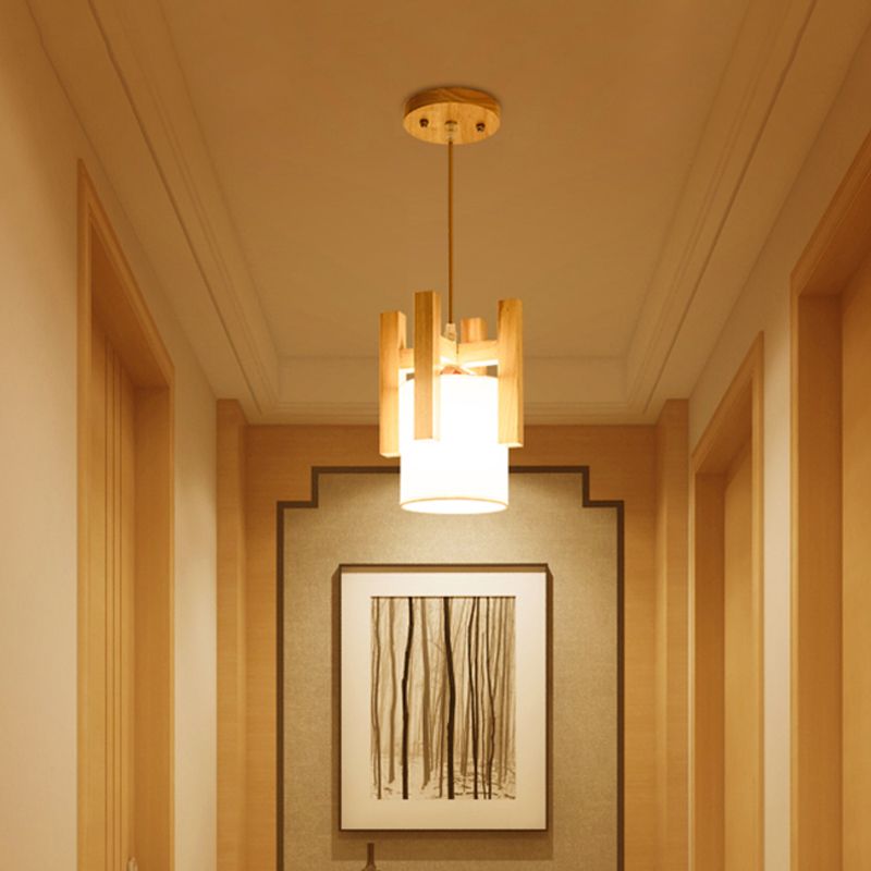 Weißes Fass kleiner hängendes Licht japanischer Einstuhl -Federung Anhänger Licht mit Holzkäfigoberteil