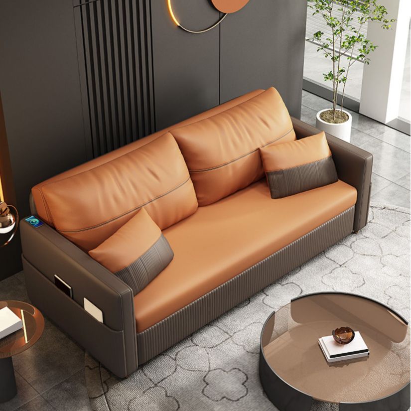 Contemporary Futon Sofa Bed with Storage Pillow Back Square Arms Sleeper Sofa