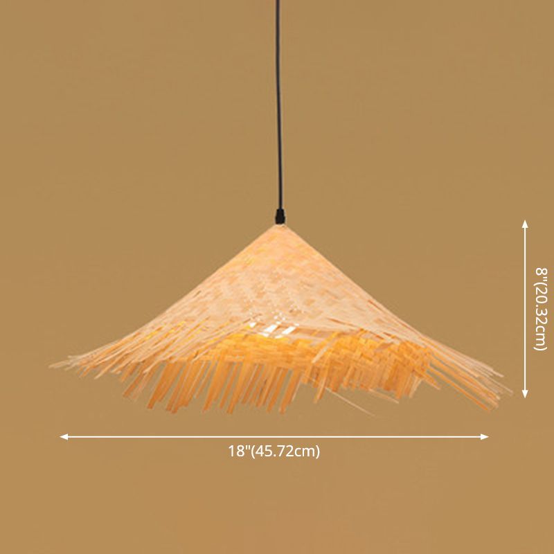 Asian Inspired Farmers Hat Pendant Bamboo Woven 1 Head Diner Ceiling Lamp in Wood