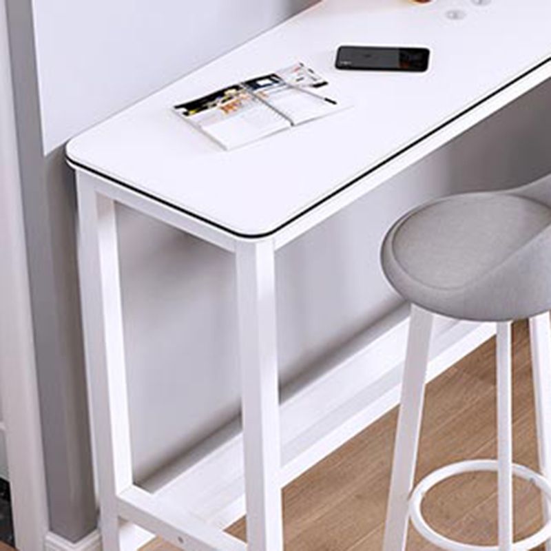 Matte Finish Faux Wood Bar Table Modern Pub Table with Metal Frame