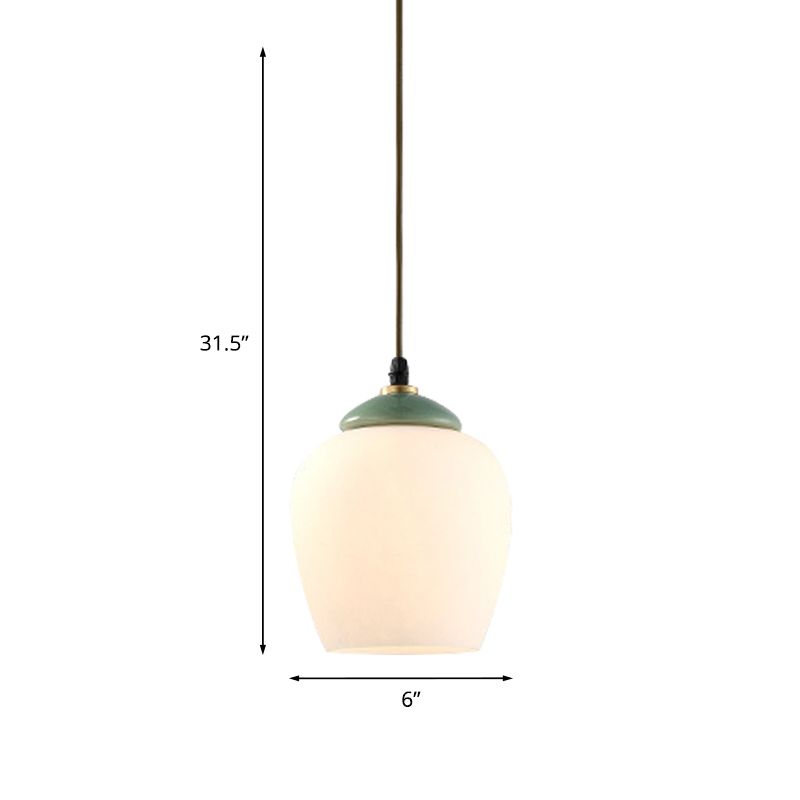 1 Light Tulip/Bell Pendant Lamp Traditional White Glass Hanging Light Fixture with Ceramic Top for Restaurant