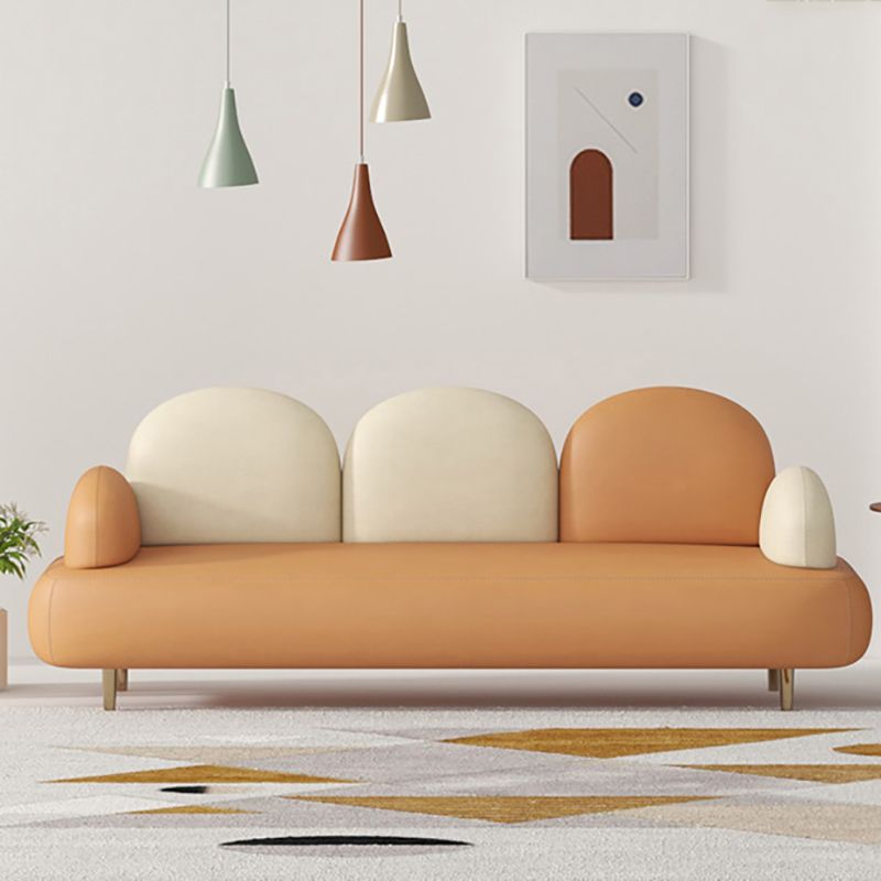 Modern Curved 4 Metal Legs Sofa Faux Leather Recessed Arm Sofa
