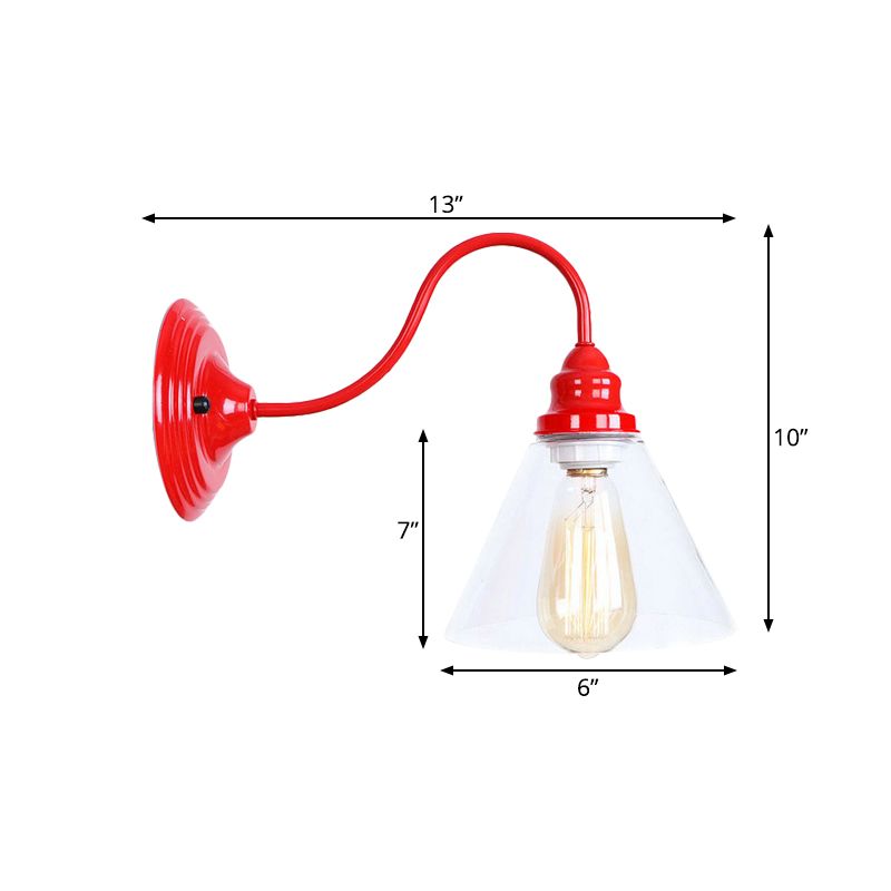 Una luce da parete bulba con centesimi in vetro trasparente in vetro industriale da letto per la camera da letto in rosso in rosso